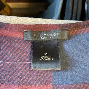 Ann Taylor Burgundy and Navy Checkered Button Down Shirt thumbnail 6