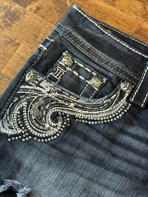 MISS ME Black Embellished Denim Cutoff Style Shorts Size 25 thumbnail 3