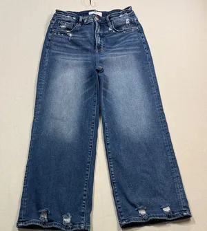 RISEN jEANS Stylish Distressed Blue Flare Jeans thumbnail 1