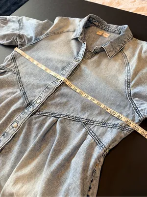 We the Free Hannah Denim mini dress buttondown, pockets, acid wash, Sz L thumbnail 5