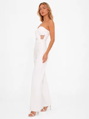 NEW Lulus Surely Stunning Ivory Strapless Bustier Jumpsuit Sz Medium thumbnail 4