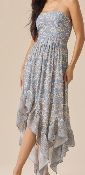 NEW Altar’d State Blue Floral Strapless Maxi Dress Size Large NWT thumbnail 1