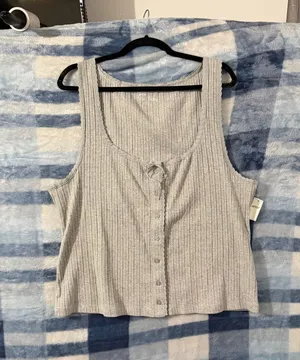 Aerie Ribbed Button-Down Tank Top with Lettuce Edge thumbnail 2