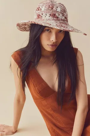 NEW One Size Free People Lusana Boca Wide Brim Woven Cotton Shade Hat in Mocha thumbnail 1