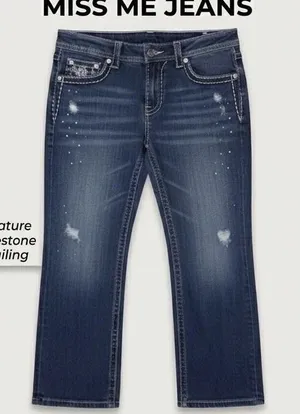 Miss Me Modelo Boyfriend Distress Mid Rise Dark Wash 6 Cropped Denim Jean Capri thumbnail 1