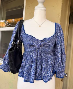 Free People Blue Floral Blouse thumbnail 1