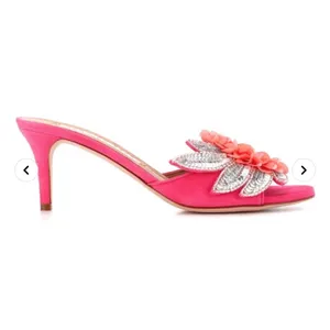 NEW Veronica Beard Sequined flower spring suede mules pink thumbnail 5