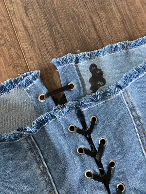 Reworked Denim Strapless Lace Up Corset Top 🔥 thumbnail 3