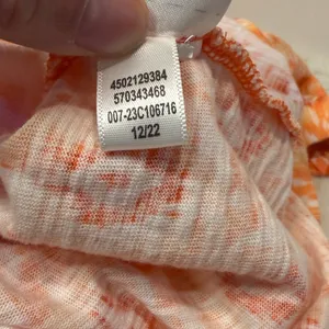 Chico's Orange Red Pattern Short Button Detail Sleeves Hi Low Crop Top SZ 3 / XL thumbnail 7