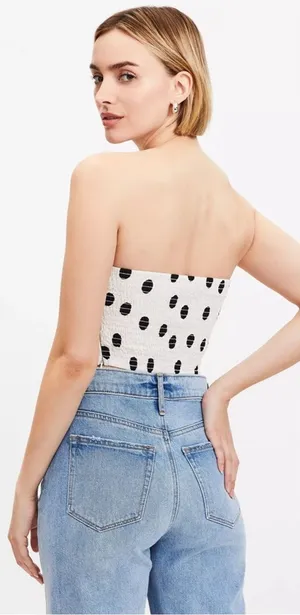 NEW LOFT Dotted Ruched Strapless Top in Whisper White - Size 12 thumbnail 1