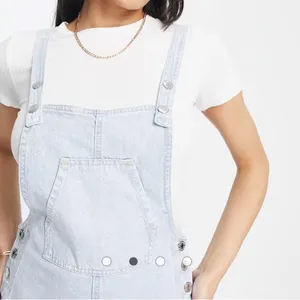 asos Stradivarius cropped wide leg denim dungarees light Blue Denim Overalls thumbnail 4