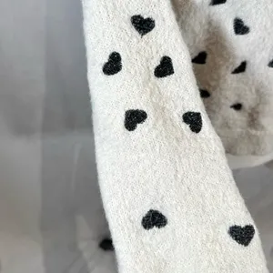 Super sweet embroidered heart print black and white sweater size large thumbnail 3