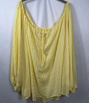 Women’s Yellow Windowpane Peasant Blouse Size Medium thumbnail 1