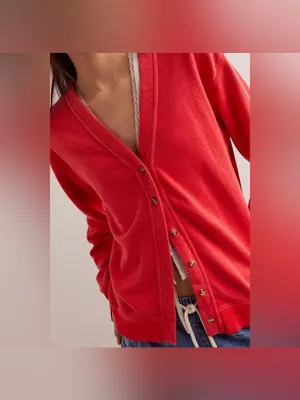 NWOT Free People Take It Easy Cardigan - poppy red - XS thumbnail 3