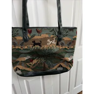 Jaguar Vintage Tapestry Tote Bag Womens OS Green Farm Scene Animal Woven Cotton thumbnail 5
