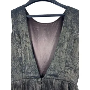 MM Couture By Miss Me Brown Gold Shimmer Lace Plunging Back A-line Dress S NWT thumbnail 5