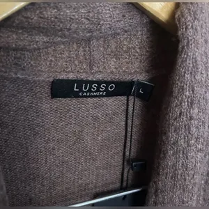NWT Lusso 100% Cashmere Heather Caramel Open Front Cardigan Sweater Size L thumbnail 2
