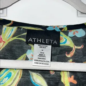 Athleta Women's Size M‎ Black Floral Silk Tunic Top Shirt Boho Resort thumbnail 2