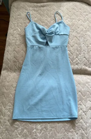 Windsor Light Blue Spaghetti Strap Knot-Front Mini Dress thumbnail 1