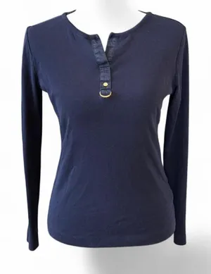 Ralph Lauren Navy Equestrian Gold Hardware Henley Top Small 100% Cotton‎ thumbnail 1