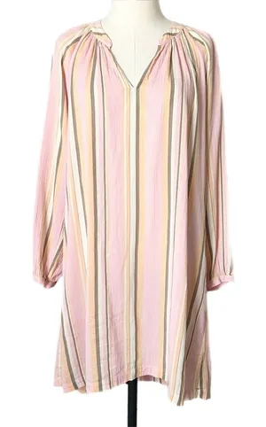 Xirena Sabrine Pink Striped Cotton Gauze V-Neck Mini Dress Long Sleeve Sz Small thumbnail 1