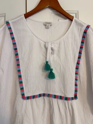 J.Crew Factory White Tassel Beach Tunic with Pink, Green and Blue Trim 2X thumbnail 6