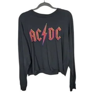 Free People Daydreamer Size S AC/DC Long Sleeve Graphic Tee Charcoal Black‎ Boxy thumbnail 2