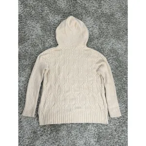 FATE Women Cable Knit Hoodie Sweater Cream Beige Long Sleeve Pullover Size M thumbnail 6