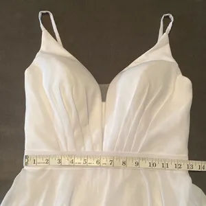 Women’s Elegant White Chiffon Full Length Dress CorsetBack Leg Slit Size 2 *READ thumbnail 8