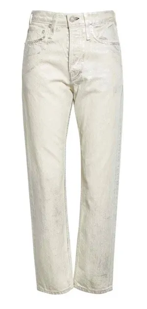 Rag & Bone Maya High Rise Ankle Slim‎ Jeans 25 Cream Silver Metallic Moonshine thumbnail 1