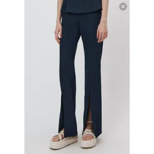 Jonathan Simkhai Midnight Black Front Slit Tailored Pants Small 6 Blue thumbnail 2