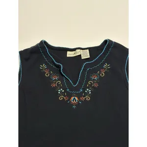 Vintage White Stag Embroidered Tank Top Black Sleeveless Boho Women's Large thumbnail 2