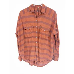 Free People Fawn Over You‎ Plaid Button Down Top Women's XS Orange Boho Chic thumbnail 2
