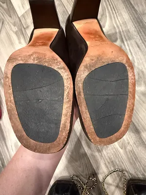 ANTONIO MELANI Dark Brown old money chunky heel Leather Square-Toe Loafers 6.5 thumbnail 6