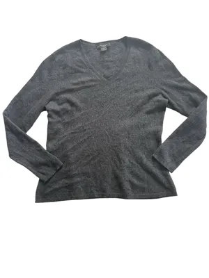 100% Cashmere Ann Taylor V Neck Sweater Charcoal Grey Minimalist Preppy Luxury thumbnail 2