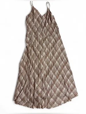 Vince Neutral Brown Diamond-Check Maxi Slip Dress thumbnail 1