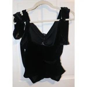 Express Black Velvet Tie Strap Ruched Tank thumbnail 7