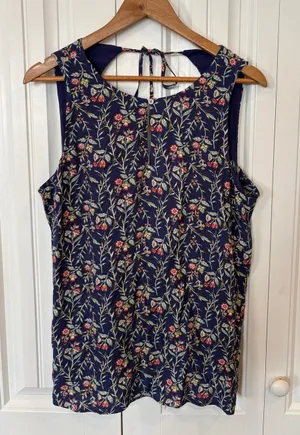 Loft Blue Floral Tie‎ Back Tank Top Size Large thumbnail 1