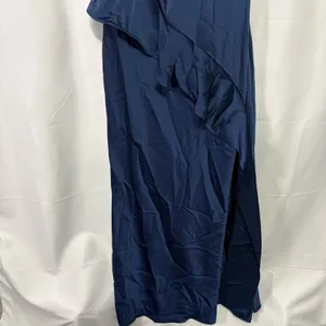 Aqua Formal Women’s Ruffle Maxi Dress Blue Satin Size 8 Bias Cut Homecoming HoCo thumbnail 7