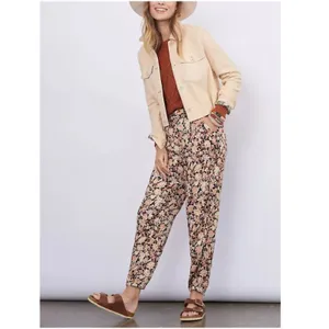 Anthropologie Floral Tapered Pants Womens 4 Black Orange Ankle Zip Boho Casual thumbnail 3