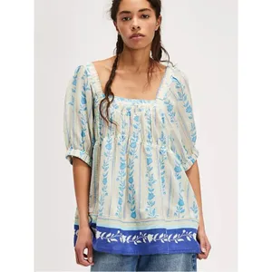 Free People Bohemian 70s Block Print Santorini Printed Babydoll Tunic Size Large thumbnail 13