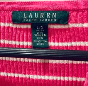 Ralph Lauren Pink White Stripe Knit Henley Knit Top L Preppy thumbnail 4