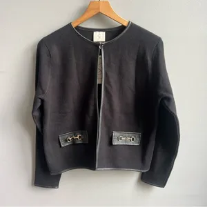 Sioni Faux Leather Trim Blazer Jacket NWT Size Medium Black Gold Accents thumbnail 6