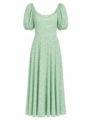 Boden Milkmaid Dress Womens 6P Sage Green Ditsy Floral Puff Sleeve thumbnail 2