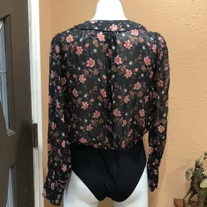 J.O.A. Floral long sleeve open back bodysuit thumbnail 5
