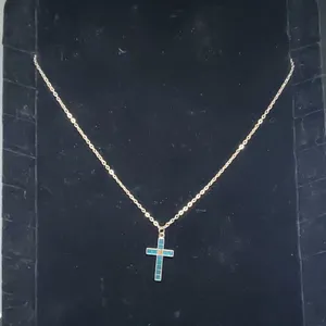 Blue, Orange, & Silver Tone Cross Pendant Necklace thumbnail 1