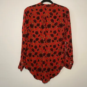 Free People Women's size XS Mia Tunic Red Floral V-neck Blouse Boho Pirate Top thumbnail 6