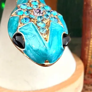Turquoise Enamel Snake Brooch – Rhinestone Statement Serpent Pin Blue thumbnail 4