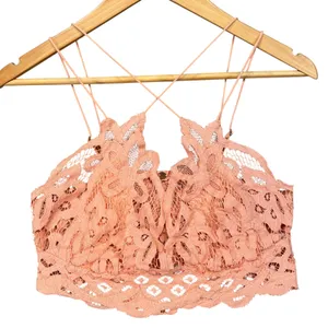 FP One‎ Blush Lace Bralette Top Strappy Back Crochet Boho Festival Medium thumbnail 1