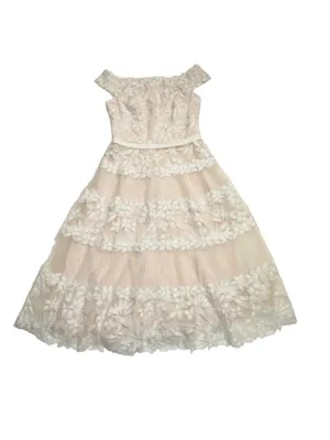 NWT TADASHI SHOJI Adriane in Ivory Petal Floral Embroidered Tea Midi Dress 12 thumbnail 7